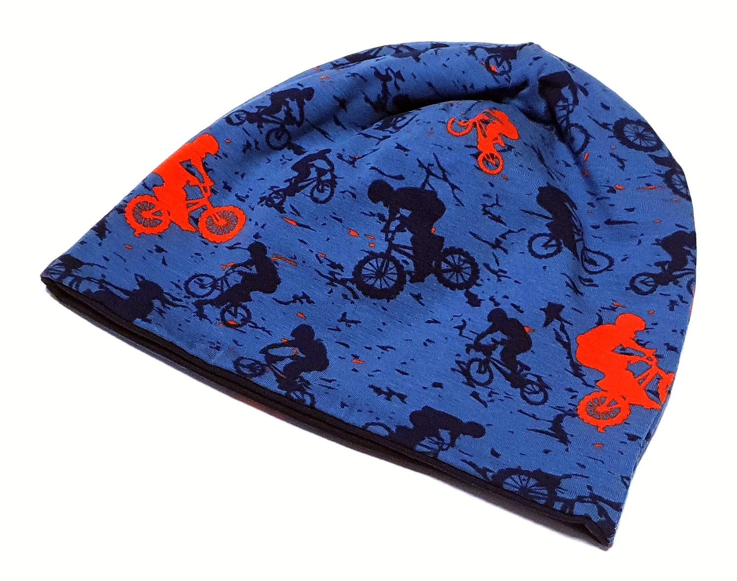 Blaue Mütze mit Radfahrern