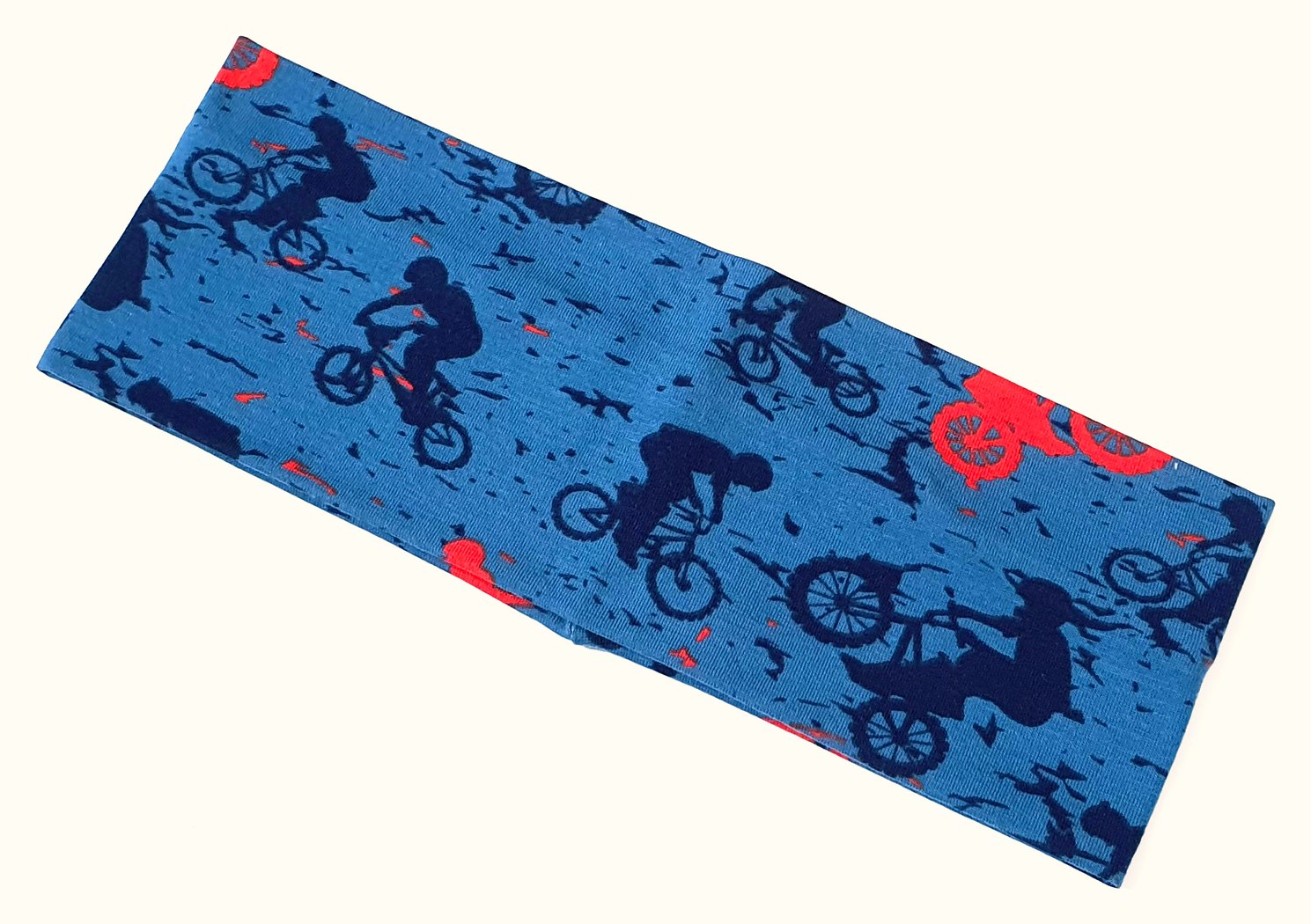 Blaues Stirnband mit Radfahrern