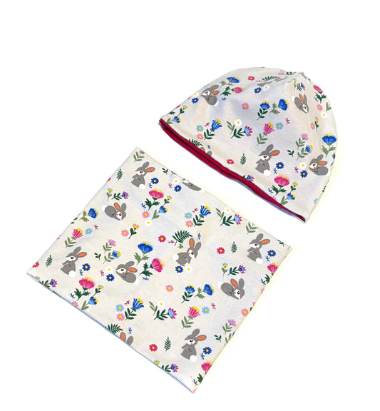 Set Mütze und Loop Hase, 46 cm