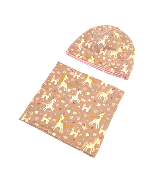 Set Mütze und Loop Einhorn 50 cm